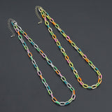 Gold Colorful Enamel Rectangle Link Chain Necklace, sku#EF778