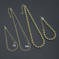 Rolo Link Chain Necklace Bracelet, Charm bar necklace bracelet, sku#EF793