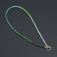 Ombré Green Color Cube Stone Necklace with Toggle clasp , Sku#EF796