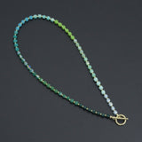 Ombré Green Color Cube Stone Necklace with Toggle clasp , Sku#EF796