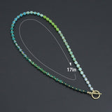 Ombré Green Color Cube Stone Necklace with Toggle clasp , Sku#EF796