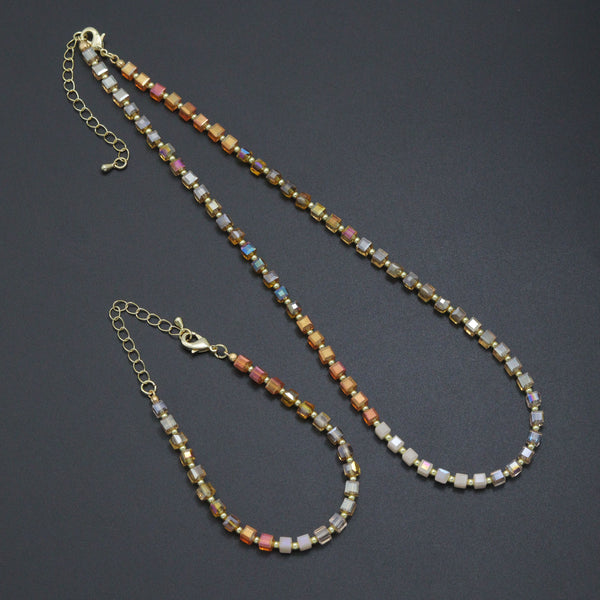Champagne color Cube Beads necklace Bracelet, Sku#EF798