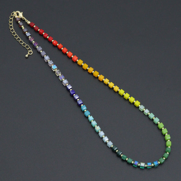 Rainbow Cube Crystal beads Necklace, sku#EF801