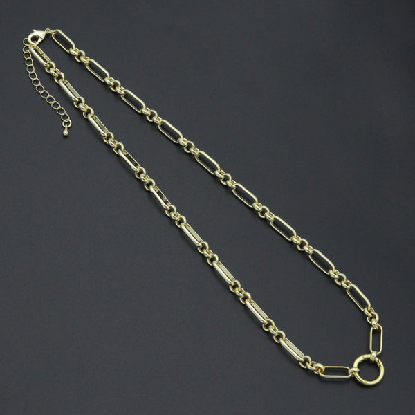 Mixed Papperclip Gold Link Chain necklace with Round Clasp, sku#EF804