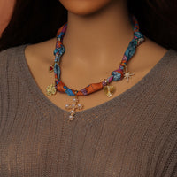 Convertible Scarf Necklace, Adjustable Silk Scarf Statement Necklace, sku#EF808-1