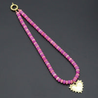 Mixed Pink Roundelle Jade beads necklace with heart, sku#EF809