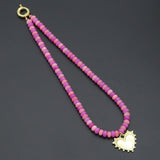 Mixed Pink Roundelle Jade beads necklace with heart, sku#EF809