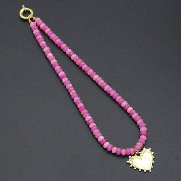 Mixed Pink Roundelle Jade beads necklace with heart, sku#EF809