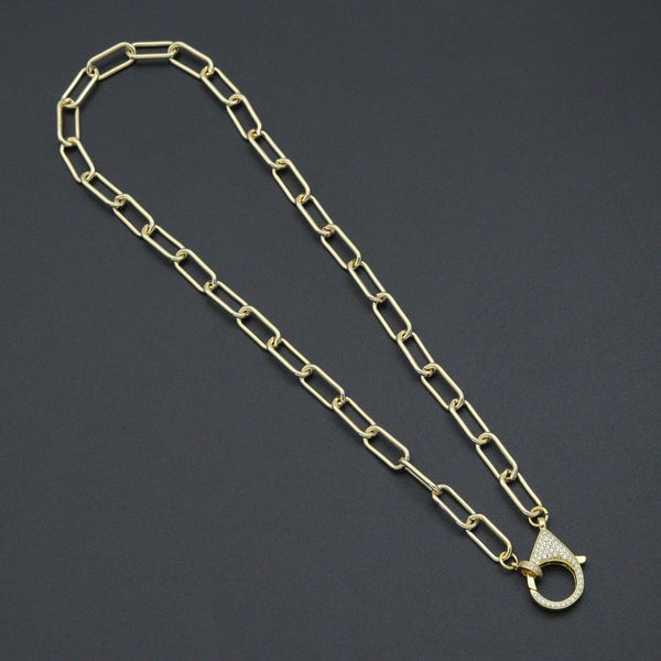 Paperclip Link Chain Necklace with CZ Lobster, sku#EF816