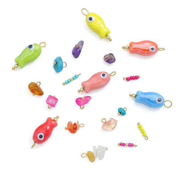 Colorful Ceramic Fish Charm Handmade gemstone beads charm For Necklace Bracelet Jewelry Making Supply, Sku#EF818