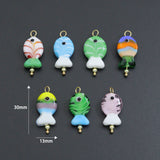 Striped Glass Fish Charm, Fish Charm Pendant, Sku#EF827
