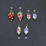 Ceramic Strawberry Square Oval Flower Charm Pendant, Sku#EF835
