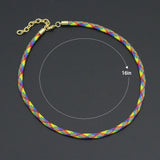 Vibrant Tribal Woven Cord Necklace with Gold Extender Chains,Sku#EF840