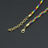 Vibrant Tribal Woven Cord Necklace with Gold Extender Chains,Sku#EF840