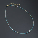 Light Blue Cubic Zirconia Faceted Bead Station Necklace with Freshwater Pearls, sku#EF843