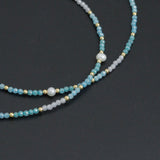 Light Blue Cubic Zirconia Faceted Bead Station Necklace with Freshwater Pearls, sku#EF843