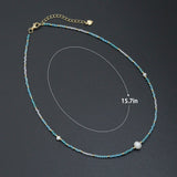 Light Blue Cubic Zirconia Faceted Bead Station Necklace with Freshwater Pearls, sku#EF843