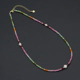 Multi-Color Cubic Zirconia Faceted Bead Station Necklace with Freshwater Pearls, sku#EF846