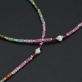 Multi-Color Cubic Zirconia Faceted Bead Station Necklace with Freshwater Pearls, sku#EF846