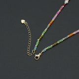 Multi-Color Cubic Zirconia Faceted Bead Station Necklace with Freshwater Pearls, sku#EF846