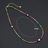 Multi-Color Cubic Zirconia Faceted Bead Station Necklace with Freshwater Pearls, sku#EF846