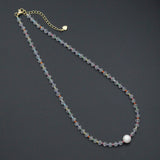 Clear Crystal Faceted Bead Station Choker with Freshwater Pearl, sku#EF848