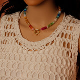 New color!! Natural rainbow Jade Beaded Necklace Necklace,Sku#EF850