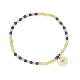 Lapis Gold hematite Beads Adjustable Stretchy Bracelet with protection eye charm, Sku#EF853