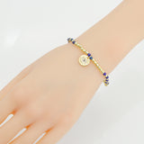 Lapis Gold hematite Beads Adjustable Stretchy Bracelet with protection eye charm, Sku#EF853