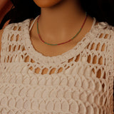 Berry Pink Green CZ Beaded Necklace & Bracelet, Sku#EF853