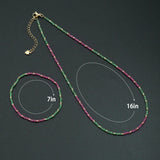 Berry Pink Green CZ Beaded Necklace & Bracelet, Sku#EF853