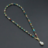 Boho MuNatural Stone Heishi Bead Necklace, Sku#EF877