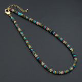 Boho MuNatural Stone Heishi Bead Necklace, Sku#EF877