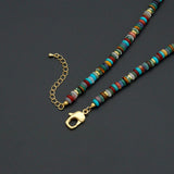 Boho MuNatural Stone Heishi Bead Necklace, Sku#EF877