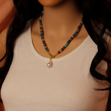 Boho MuNatural Stone Heishi Bead Necklace, Sku#EF877