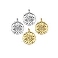 CZ Micro Pave Flower On Round Coin Shape Pendant,Cubic Zirconia Medallion Charm, Necklace Bracelet Charm Pendant,18x20mm,Sku#F1369