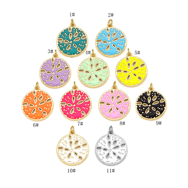 Colorful Enamel Sand Dollar Shape Pendant, 18K Gold Filled Flower Charm,Necklace Bracelet Charm Pendant,20x23mm,Sku#F1424