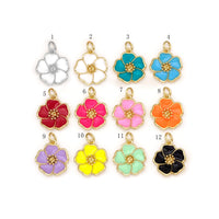 Colorful Enamel Flower Gold Pendant,18K Gold Filled Flower Charm, Necklace Bracelet Charm Pendant,15x17mm,Sku#F1438