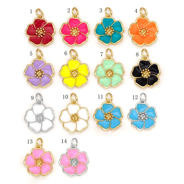 Colorful Enamel Flower Pendant, Necklace Bracelet Charm Pendant, Sku#F1438