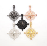 Black CZ Pave On Black Micro Pave Round Compass Pendant/Charm with Star ,Cubic Zirconia Pendant, 38x50mm, sku#F529/F411