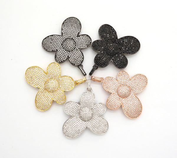 CZ Micro Pave Flower Pendant,Cubic Zirconia Paved Flower Charm Gold,Silver,Rose Gold,Gunmetal plated,40mm/30mm/20mm,sku#F492