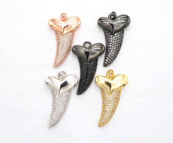 CZ Micro Pave Horn With Heart Pendant/Charm,Cubic Zirconia Paved Charm, Necklace Bracelet Charm Pendant, 22x37mm,sku#F513