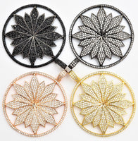 40mm Large CZ Micro Pave Hollow out Flower Round Disc Pendant, Cubic Zirconia Rose Gold/Gold/Silver/Black Focal Pendant, 46x43mm, F546C