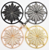 40mm Large CZ Micro Pave Hollow out Flower Round Disc Pendant, Cubic Zirconia Rose Gold/Gold/Silver/Black Focal Pendant, 46x43mm, F546C