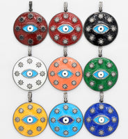 NEW Enamel Evil eye with Star Pendant,CZ Micro Pave Oil Drop Evil Eye Pendant,Blue/White/Black/Red/Yellow Enamel Jewelry,34x37mm,sku#F609