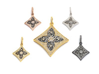 20mm/40mm CZ Micro Pave Dual Color Quatrefoil Flower Diamond Shape Pendant,Cubic Zirconia Gold/Rose Gold/Silver/Black Focal Pendant,sku#F624