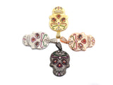 Colorful CZ Micro Pave Skull Pendant, Red Eye,Skull Pave Pendant, Gold/Rose Gold/Silver/Gunmetal plated, 27x40mm, Sku#F668