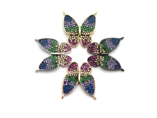 Colorful CZ Micro Pave Butterfly Pendant, Butterfly Pave Pendant for Necklace, Gold/Rose Gold/Silver/Gunmetal plated, 19x20mm, Sku#F714