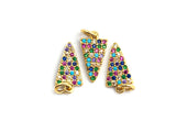 CZ Colorful Micro Pave Triangle Pendant, Triangle Shaped Pave Pendant, Gold plated, 8x14mm, Sku#F755