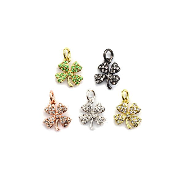 CZ Micro Pave Four Leaf Clover Shaped Pendant/Charm, Cubic Zirconia Pendant Charm,10x12mm,sku#F918